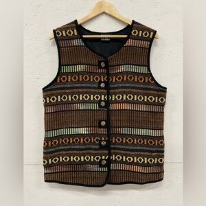 Vintage Poetica Boho Woven Silk Cotton Blend Button Down Vest, Size XL